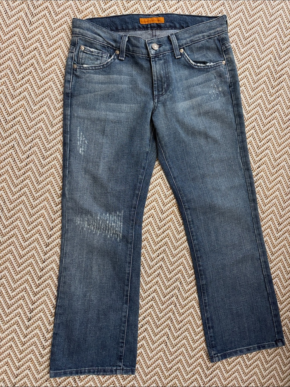 James Jeans Dark Blue Denim Capris with Leather Patch